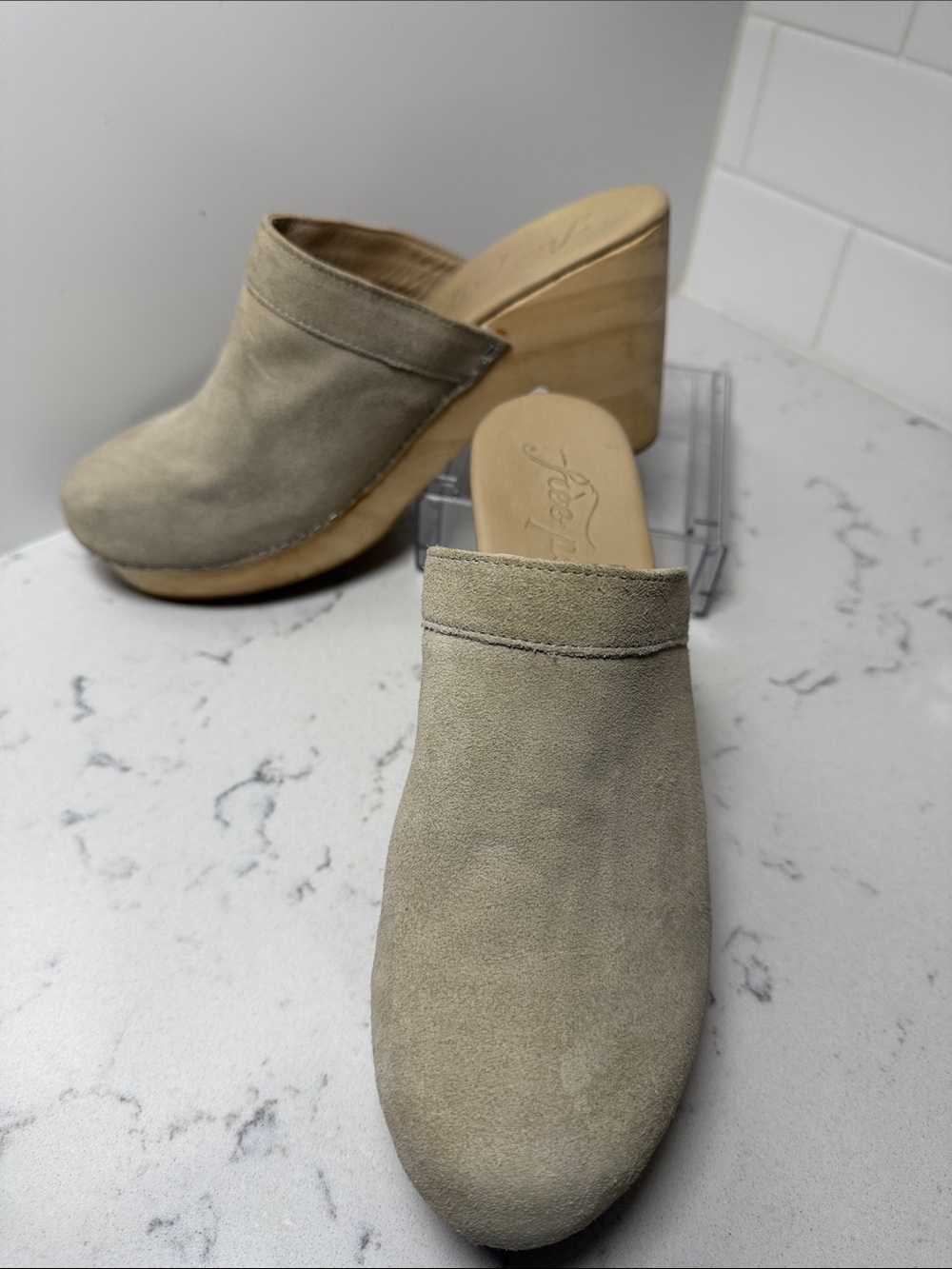 Free People Taupe Suede Wedge Mule Clogs